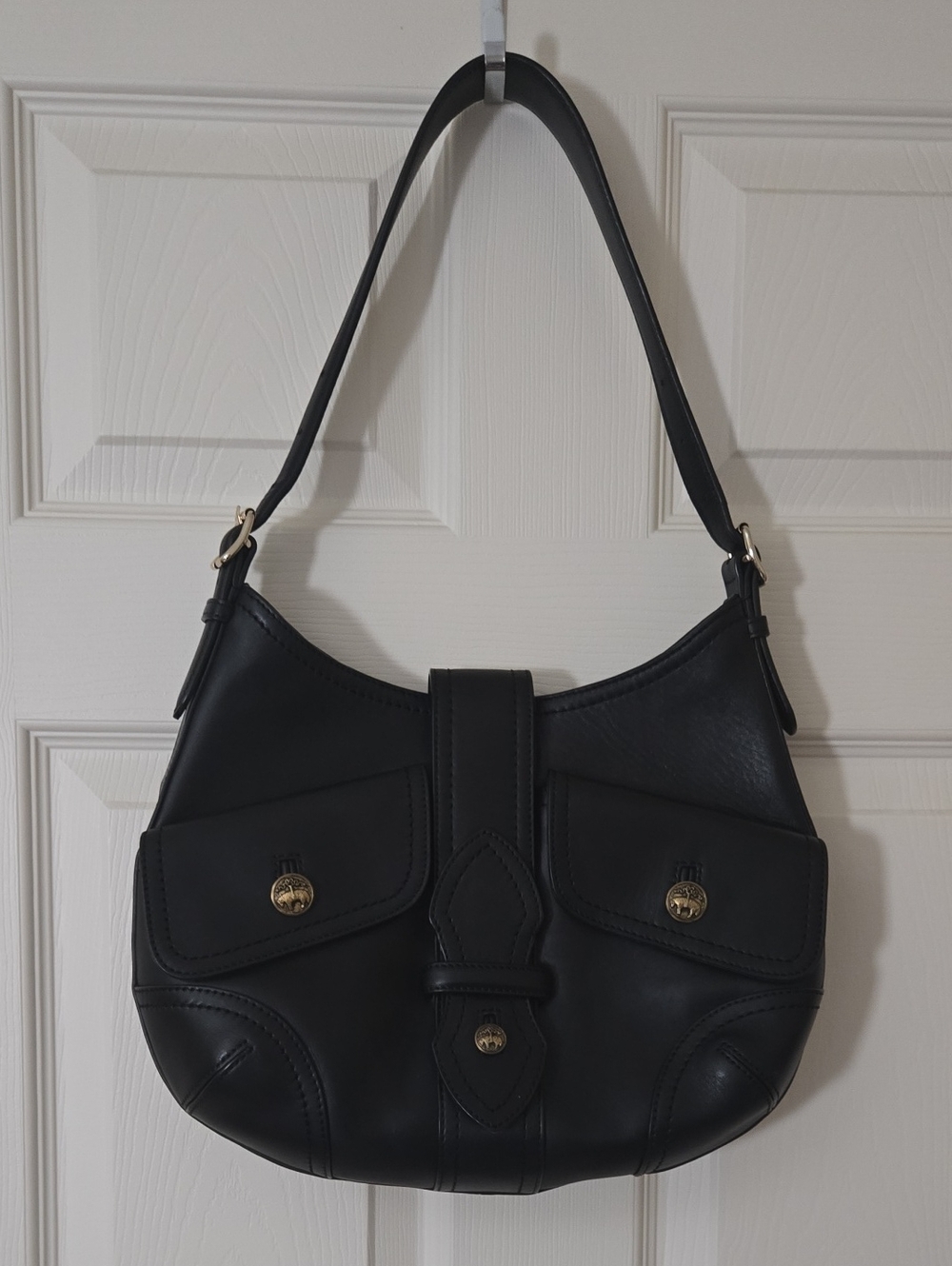 Brooks Brothers Black Leather Shoulder Bag with Gold Accents